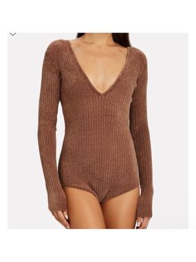 Ronny Kobo Talma Chenille Bodysuit Size XS Colour Camel
